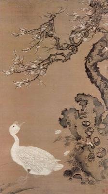 明吕纪狮头鹅图轴